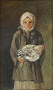 Ion Andreescu Girl holding a chicken France oil painting artist